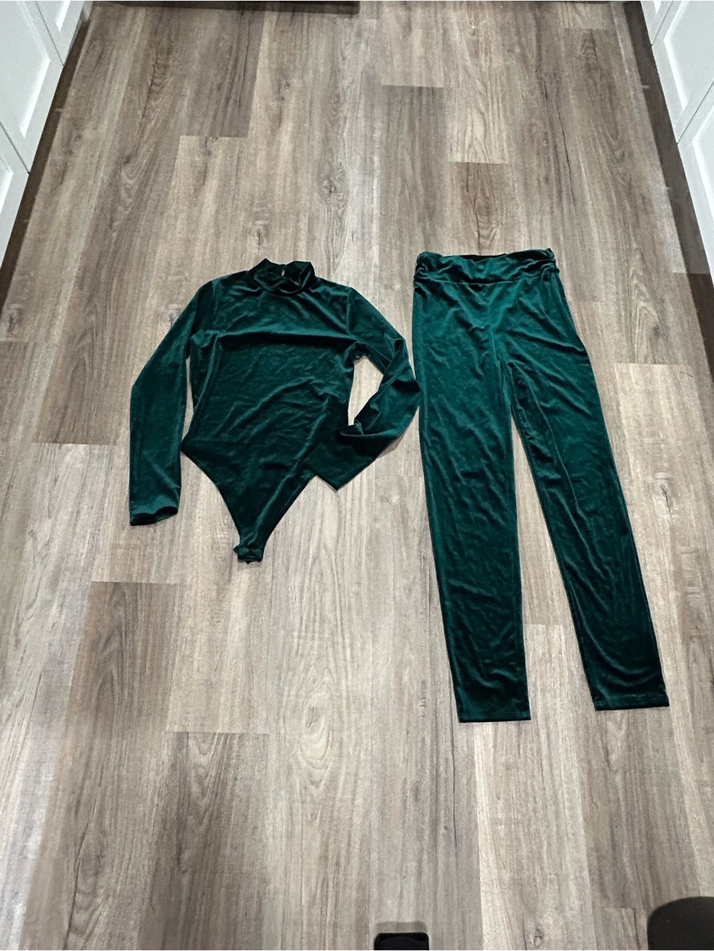 Fashion Nova Deep Green Velvet Two-Piece Jumpsuit Set